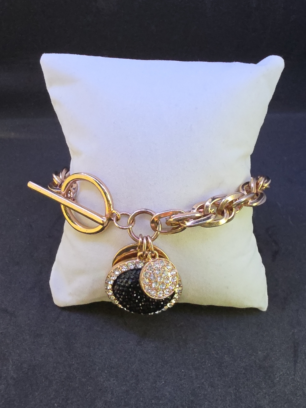 Gold Toggle Charm Bracelet with Black Pavé Locket